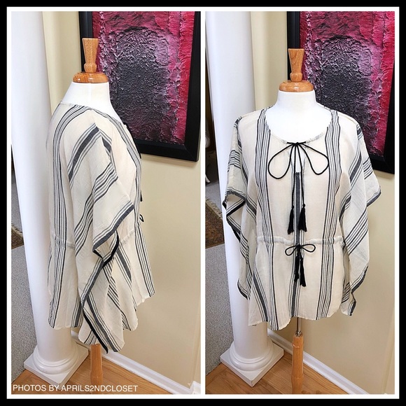 VINCE CAMUTO STRIPED TUNIC PONCHO PULLOVER - Picture 2 of 7